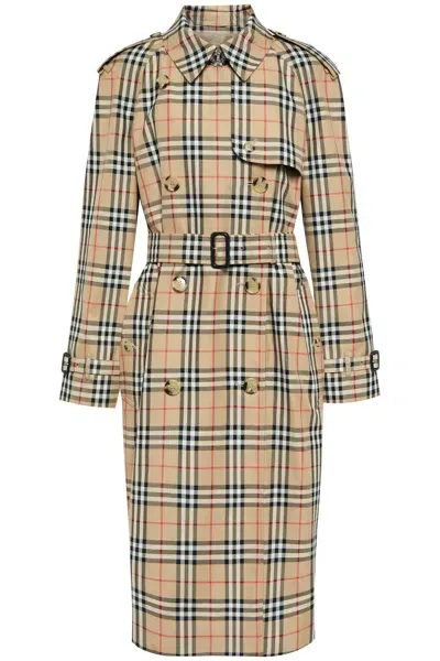 Burberry Check Trench Coat In Brown