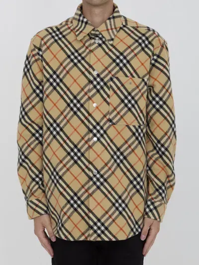 Burberry Check Wool Shirt In Beige