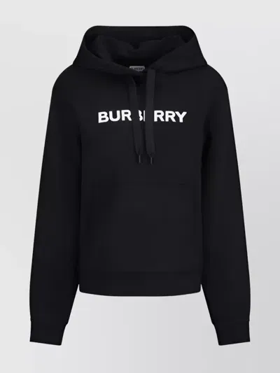 Burberry Cotton Hoodie With Drawstring And Kangaroo Pocket In Black