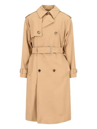 Burberry Double-breasted Midi Trench Coat In Beige