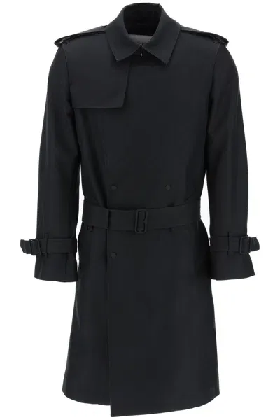 Burberry Double-breasted Silk Blend Trench Coat In Black