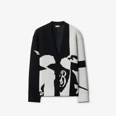 Burberry Ekd-intarsia-knit Cashmere Cardigan In Black/chalk