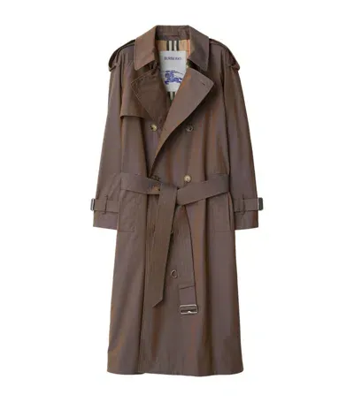 Burberry Long Gabardine Trench Coat In Dusk