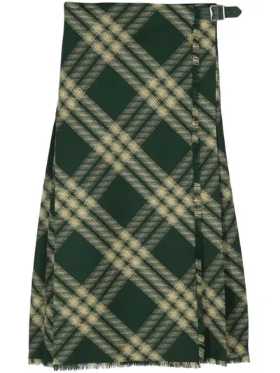 Burberry Pleat-detail Wool Skirt In Green