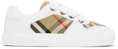 Burberry Kids White & Beige Check Sneakers