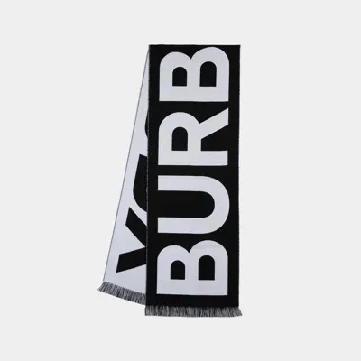 Burberry Logo-jacquard Wool Scarf In Black