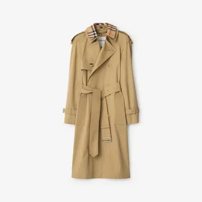 Burberry Long Detachable Collar Gabardine Trench Coat In Flax