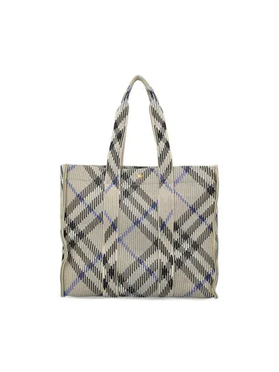 Burberry Medium Checked Knitted Top Handle Bag In Multi