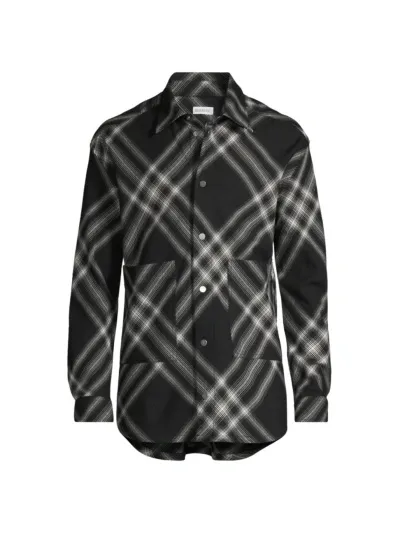 Burberry Two-tone Checkered Wool Shirt In Monochrome Check