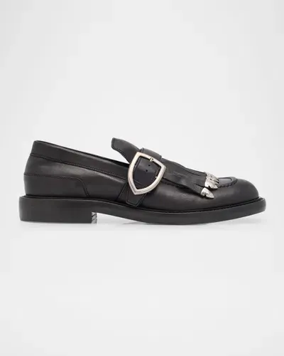 Burberry Men's Cobble Fringe Leather Loafers In Black