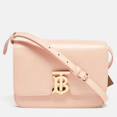 Pre-owned Burberry Peach Pink Leather Small Tb Shoulder Bag