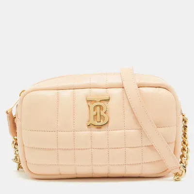 Pre-owned Burberry Peach Pink Quilted Leather Mini Lola Camera Bag