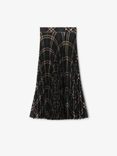 Burberry Pleated Check Wool Blend Skirt In Snug