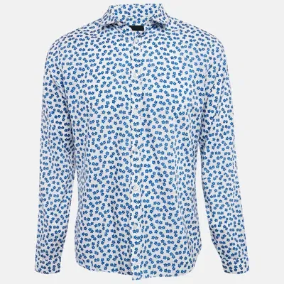 Pre-owned Burberry Prorsum White/blue Flower Print Cotton Long Sleeve Shirt Xl