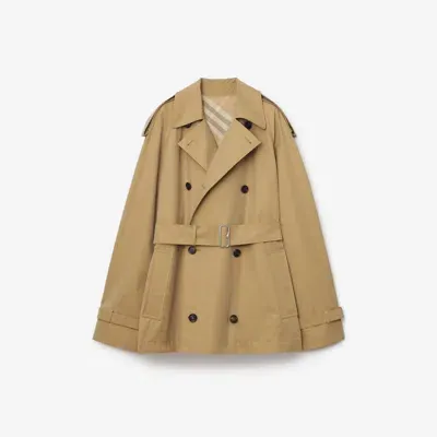 Burberry Short Gabardine Trench Coat In Flax