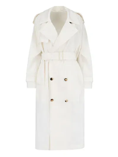 Burberry Silk Midi Trench Coat In Cream