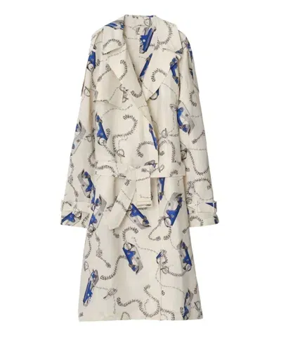 Burberry Knight Hardware Taffeta Trench Coat In White