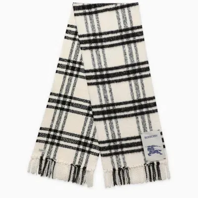 Burberry White\/black Wool Scarf With Check Pattern