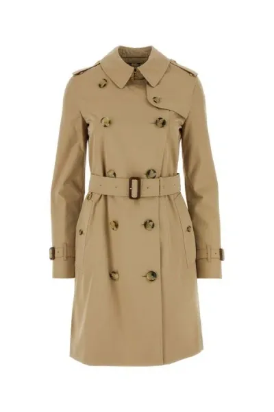 Burberry Woman Beige Gabardine Trench Coat In Brown