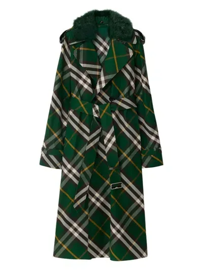 Burberry Women's Check Cotton Trench Coat In Green