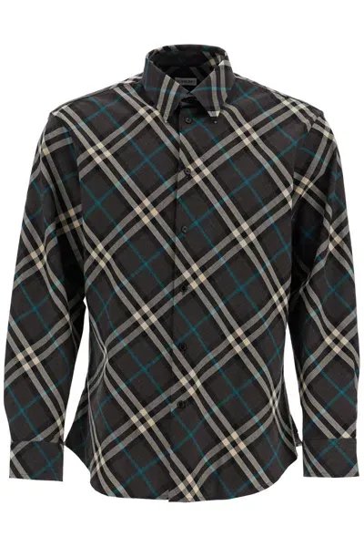 Burberry Wool Blend Shirt With Check Pattern In Black