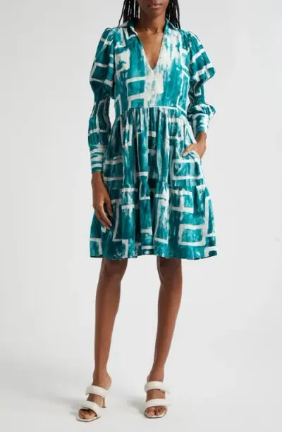 Busayo Wande Long Sleeve A-line Dress In White/green