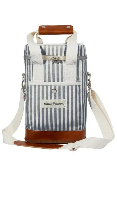 Business & Pleasure Co Wine Cooler Tote Bag In Laurens Navy Stripe