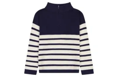 Busy Bees Babies'  Cotton Zip Sweater In Breton Navy White Stripe