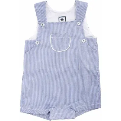 Busy Bees Babies'  George Classic Romper In Navy Seersucker Stripe