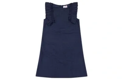 Busy Bees Kids'  Grace Ruffle Sleeve Shift Dress In Navy Eyelet