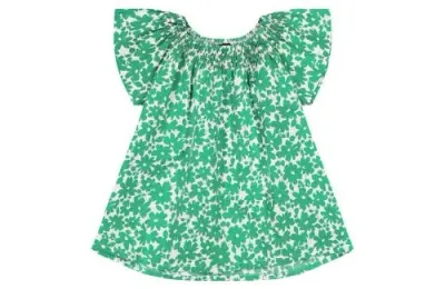 Busy Bees Babies'  Molly Smocked Neck Flutter Sleeve Top In Green Poppy