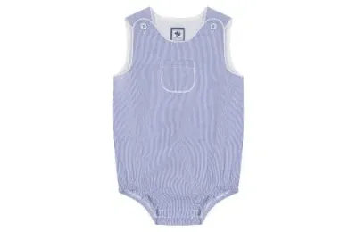 Busy Bees Babies'  Windsor Romper In Blue Seersucker Stripe