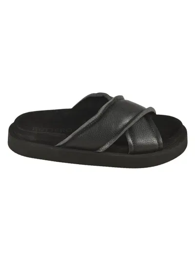 Buttero Crossed Strap Sliders In Black