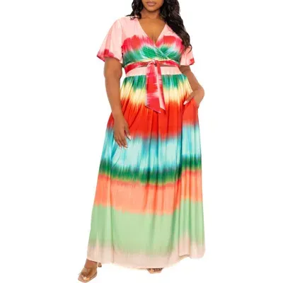 Buxom Couture Gradient Stripe Wrap Crop Top & Maxi Skirt Set In Multi