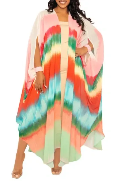 Buxom Couture Ombré Stripe Elastic Cuff Cover-up In Orange Multi