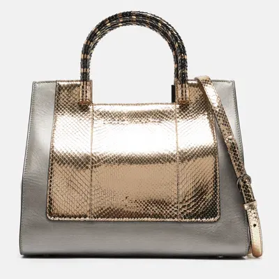 Pre-owned Bvlgari Gold/grey Leather And Snakeskin Serpenti Scaglie Tote