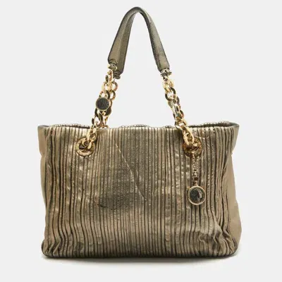 Pre-owned Bvlgari Metallic Leather Monte Plisse Shopper Tote