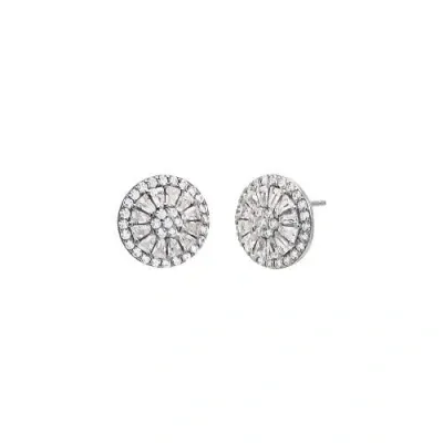 By Adina Eden Pave X Baguette Round Stud Earring In Silver