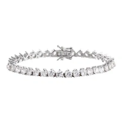 By Adina Eden Thin Three Prong Tennis Bracelet In Silver