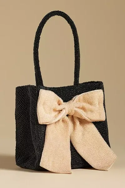 By Anthropologie Beaded Bow Tote Bag In Black