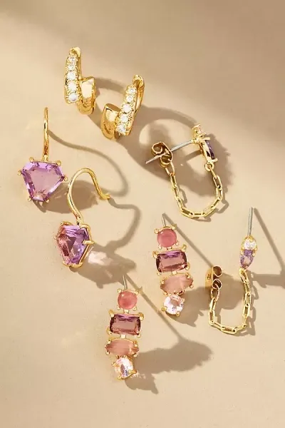 By Anthropologie Birthstone Huggie Earrings, Set Of 4 In Purple