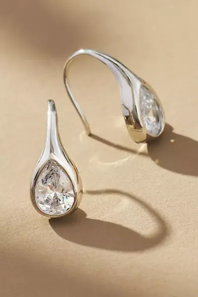 By Anthropologie Delicate Crystal Huggie Earrings In Silver