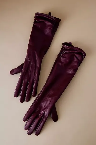 By Anthropologie Long Ruched Leather Gloves In Purple