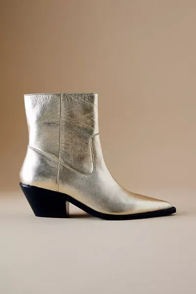 By Anthropologie Metallic Ankle Western Boots In Gold