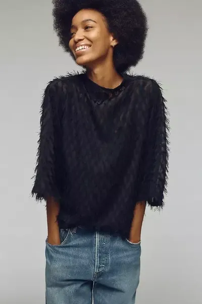 By Anthropologie Mock-neck Tassel Top In Black