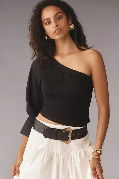 By Anthropologie One-shoulder Puff-sleeve Top In Black