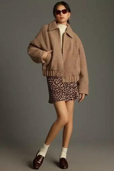 By Anthropologie Oversized Soft Bomber Jacket In Brown