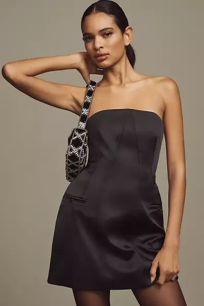 By Anthropologie Strapless Sculpted Mini Dress In Black