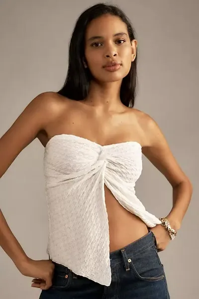 By Anthropologie Strapless Twist-front Top In White