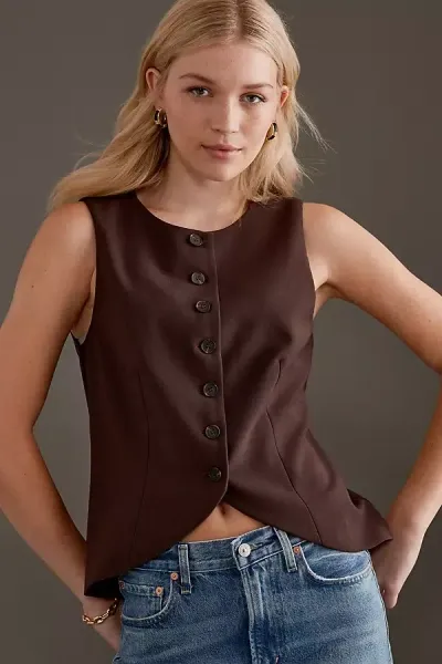 By Anthropologie Tailored Button-front Waistcoat In Brown